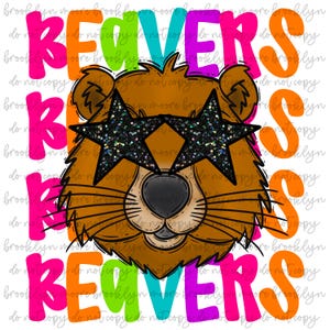 Preppy Neon Star-eyed Beavers Mascot PNG - Etsy