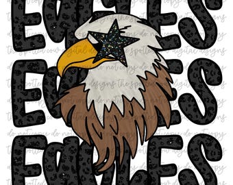 Preppy Black Leopard Star-Eyed Eagles Mascot PNG