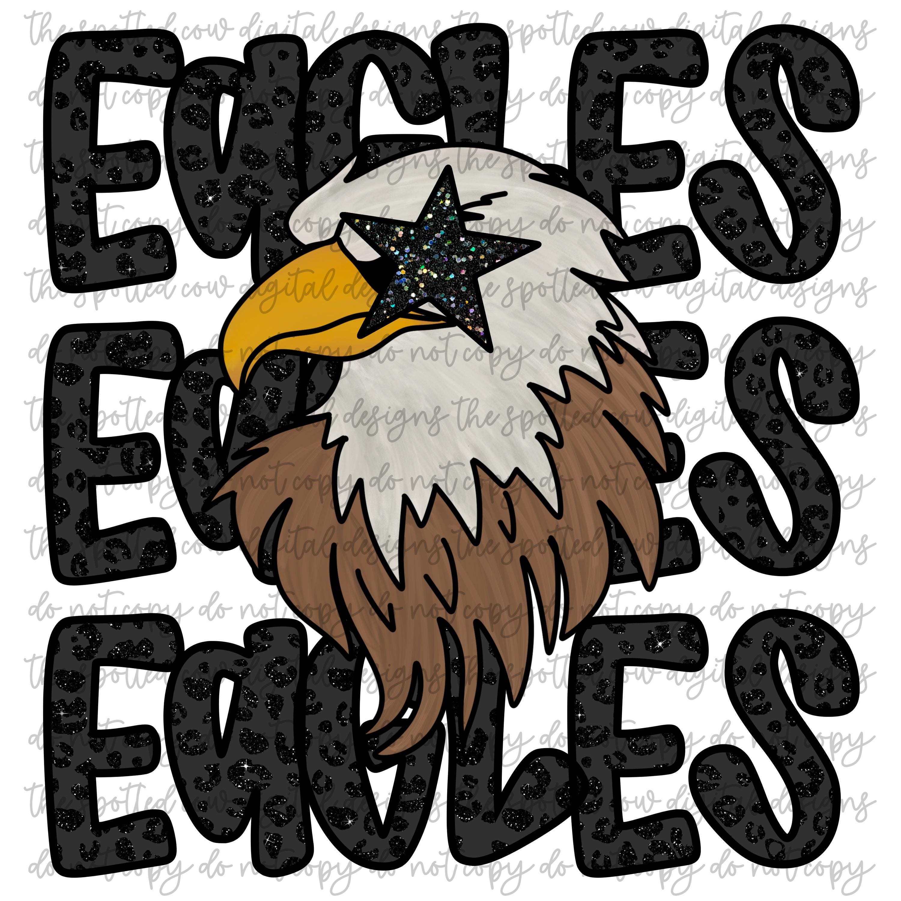 Preppy Black Leopard Star-Eyed Eagles Mascot PNG