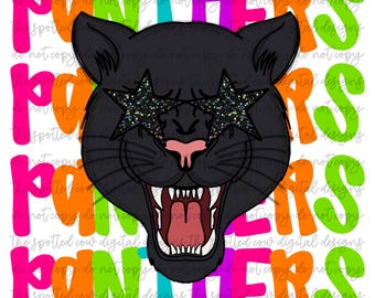 Preppy Neon Star-Eyed Panthers Mascot PNG