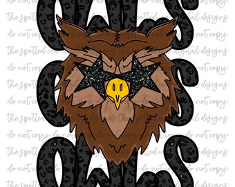 Preppy Black Leopard Star-Eyed Owls Mascot PNG