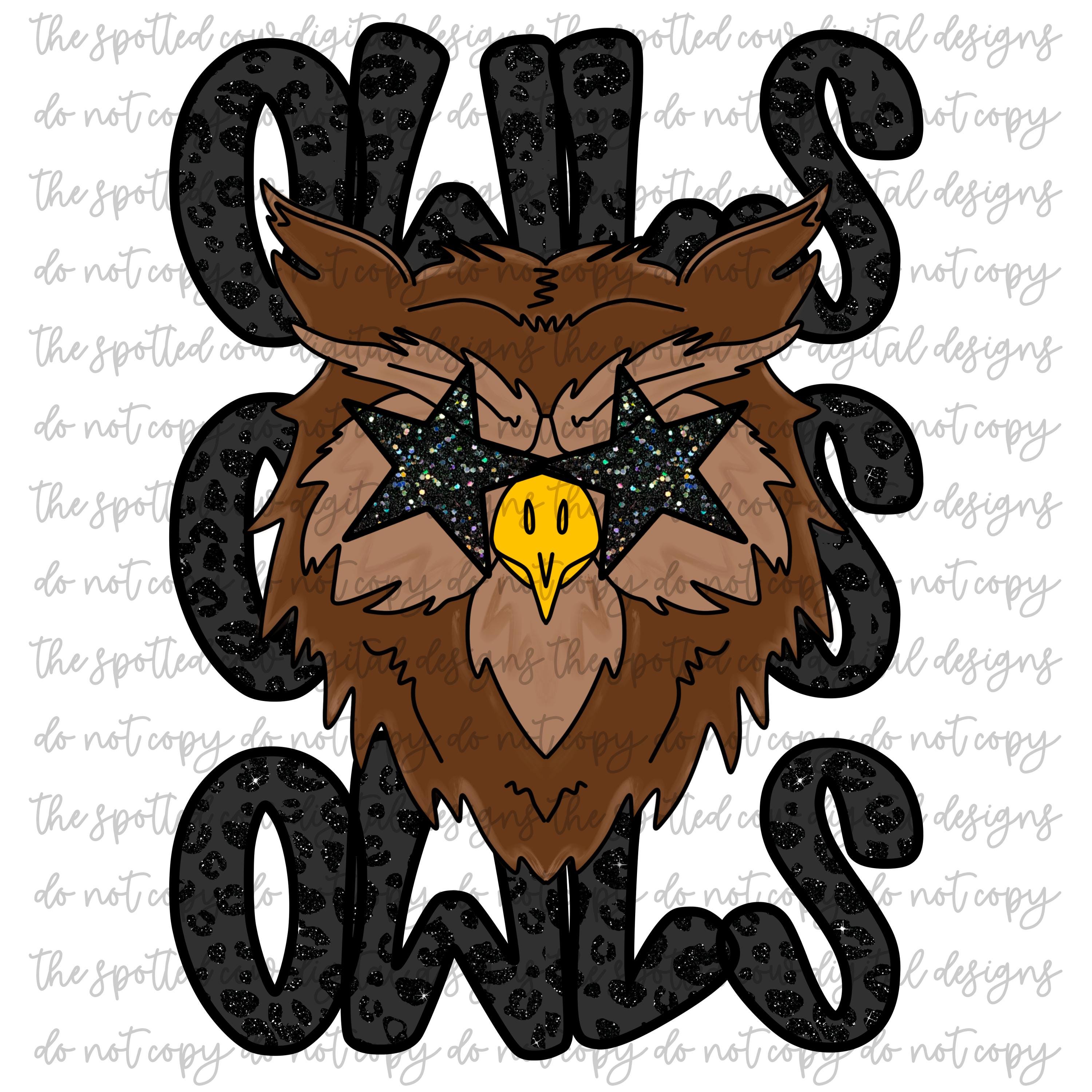 Preppy Black Leopard Star-Eyed Owls Mascot PNG