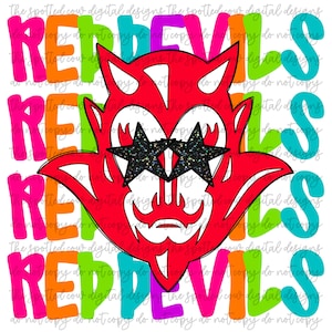 Mascotte des Diables rouges preppy néon aux yeux étoilés PNG