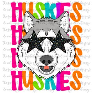 Preppy Neon Star-Eyed Huskies Mascot PNG
