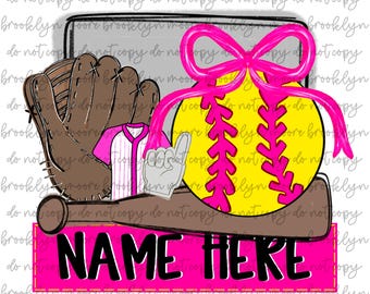 Softball Name Template PNG, Coquette Preppy Softball PNG, Softball Season, Pink, Name Template PNG