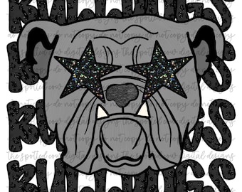 Preppy Black Leopard Star-Eyed Bulldogs Mascot PNG