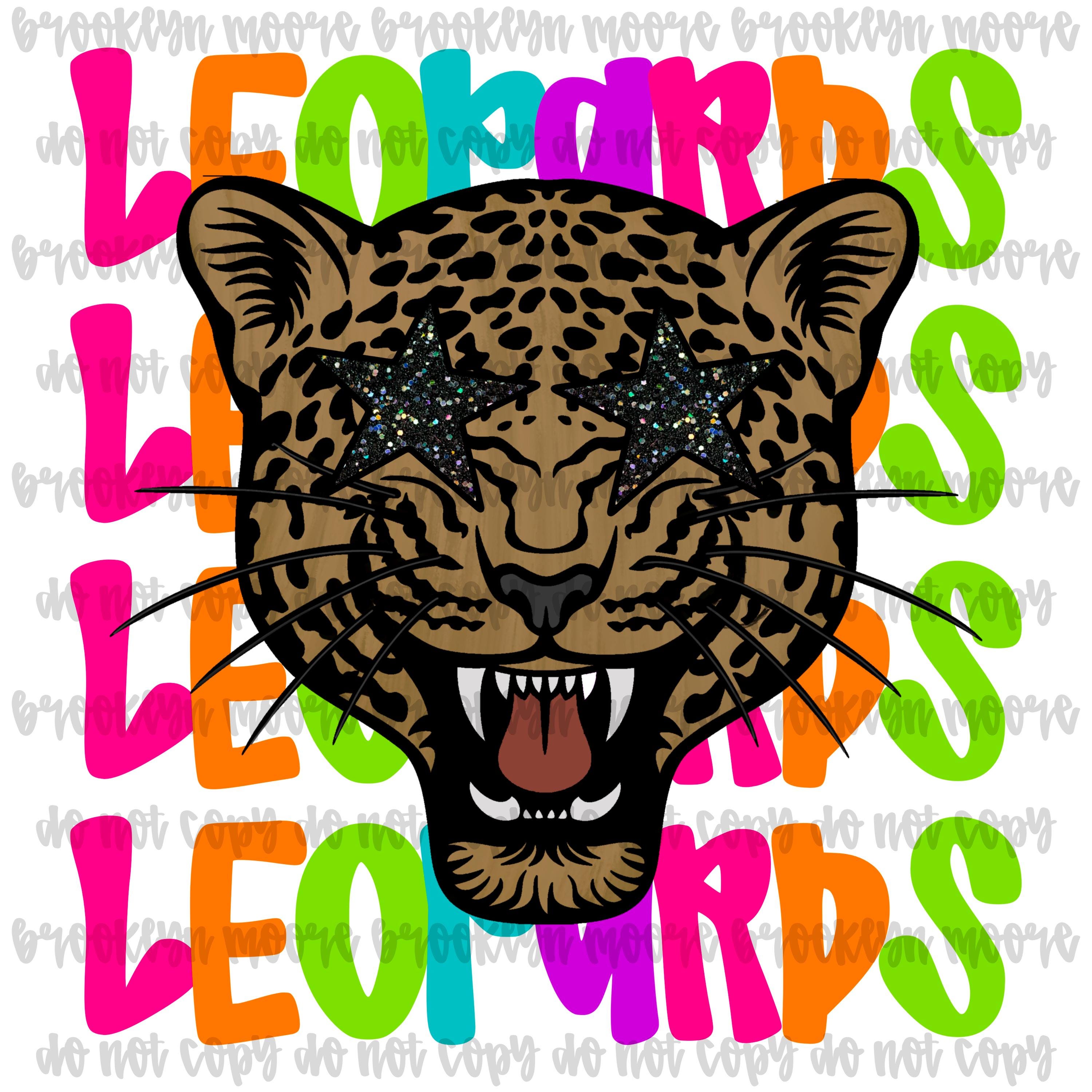 Preppy Neon Star-Eyed Leopards Mascot PNG