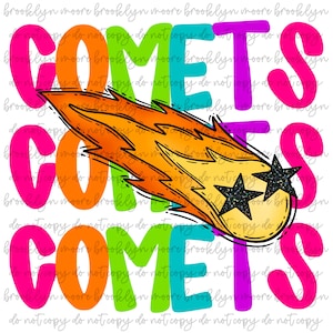 Preppy Neon Star-Eyed Comets Mascot PNG