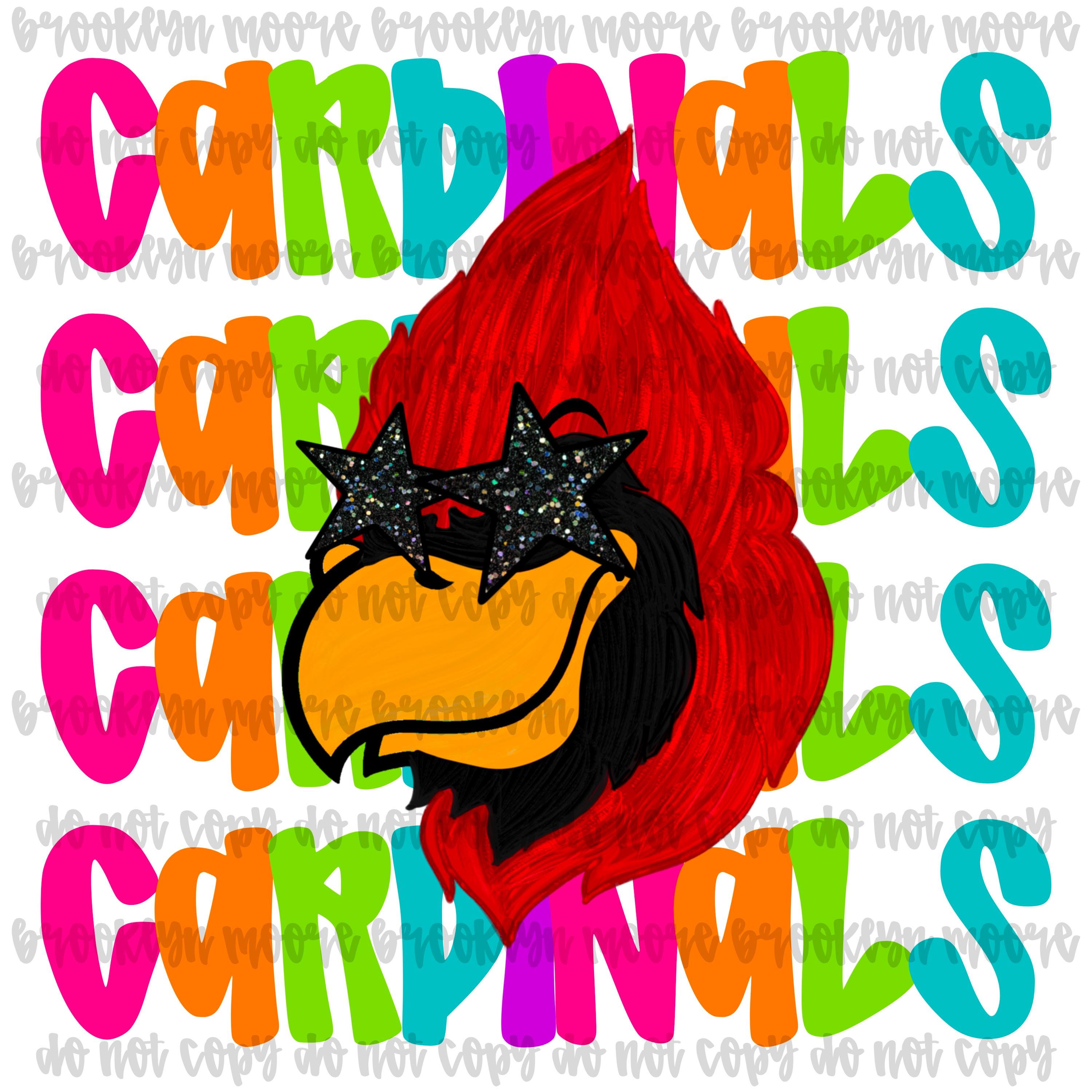 Preppy Neon Star-Eyed Cardinals Mascot PNG