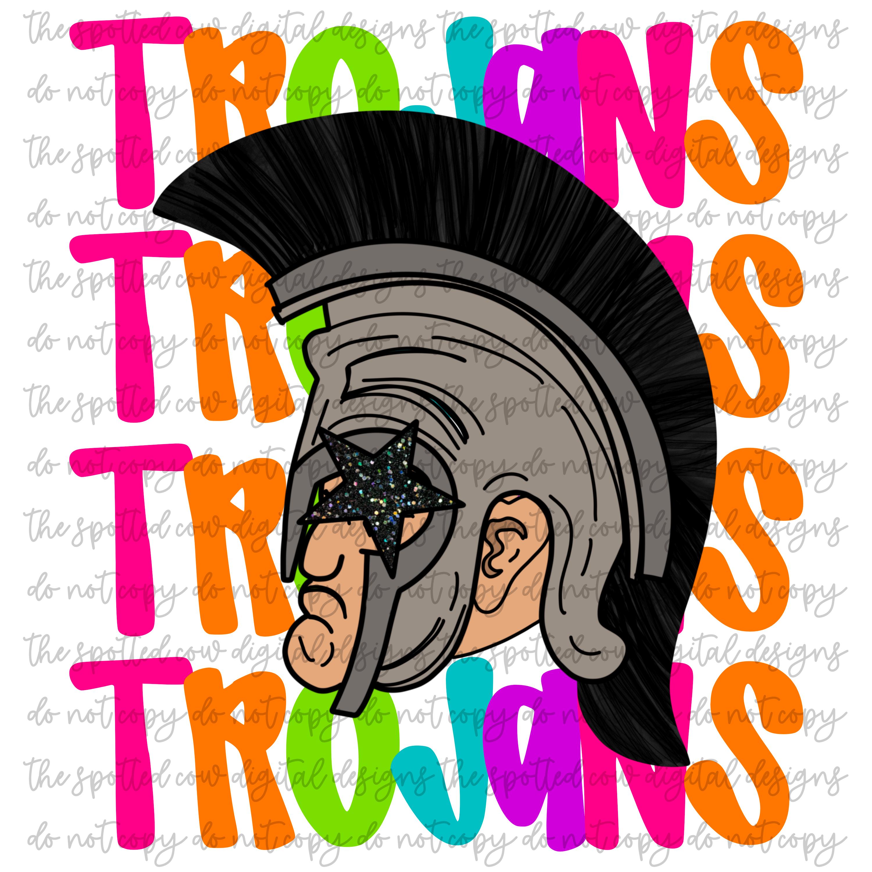 Preppy Neon Star-Eyed Trojans Mascot PNG