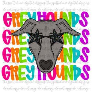 Preppy Neon Star-Eyed Greyhounds Mascot PNG