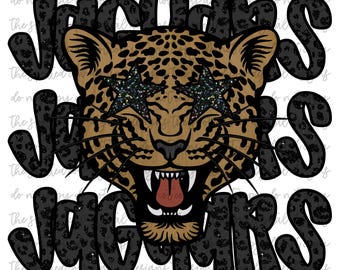 Preppy Black Leopard Star-Eyed Jaguars Mascot PNG