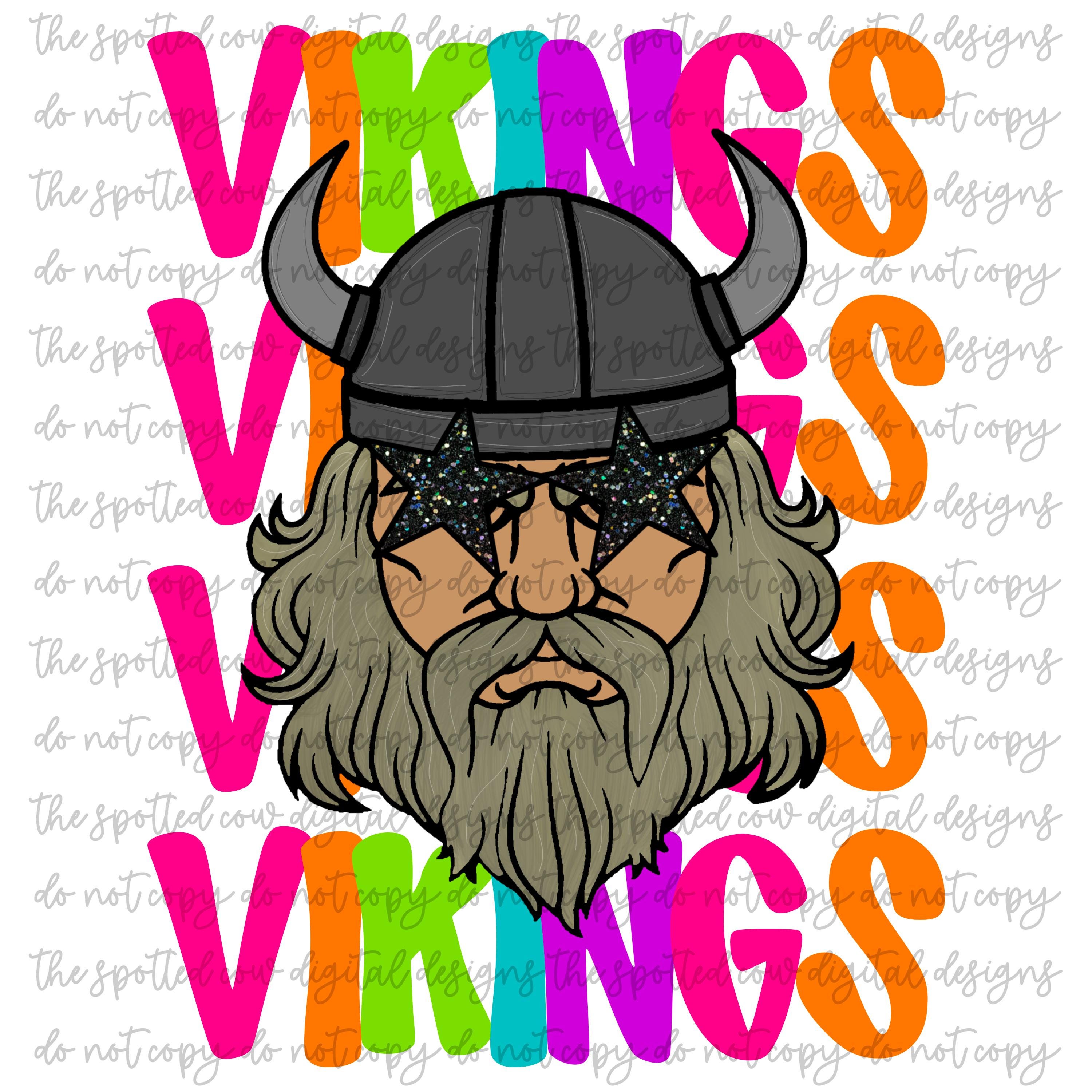 Preppy Neon Star-Eyed Vikings Mascot PNG