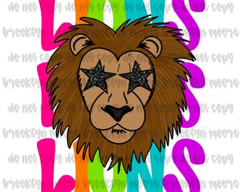 Preppy Neon Star-Eyed Lions Mascot PNG
