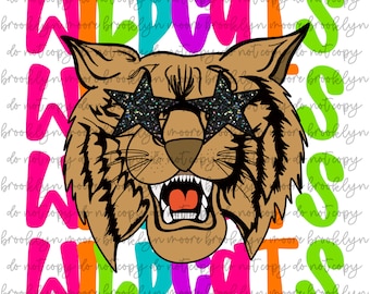 Preppy Neon Star-Eyed Wildcats Mascot PNG