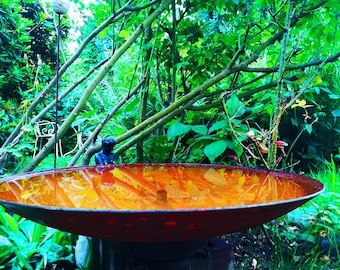 Fontaine design en véritable acier Corten massif avec pompe et éclairage blanc chaud