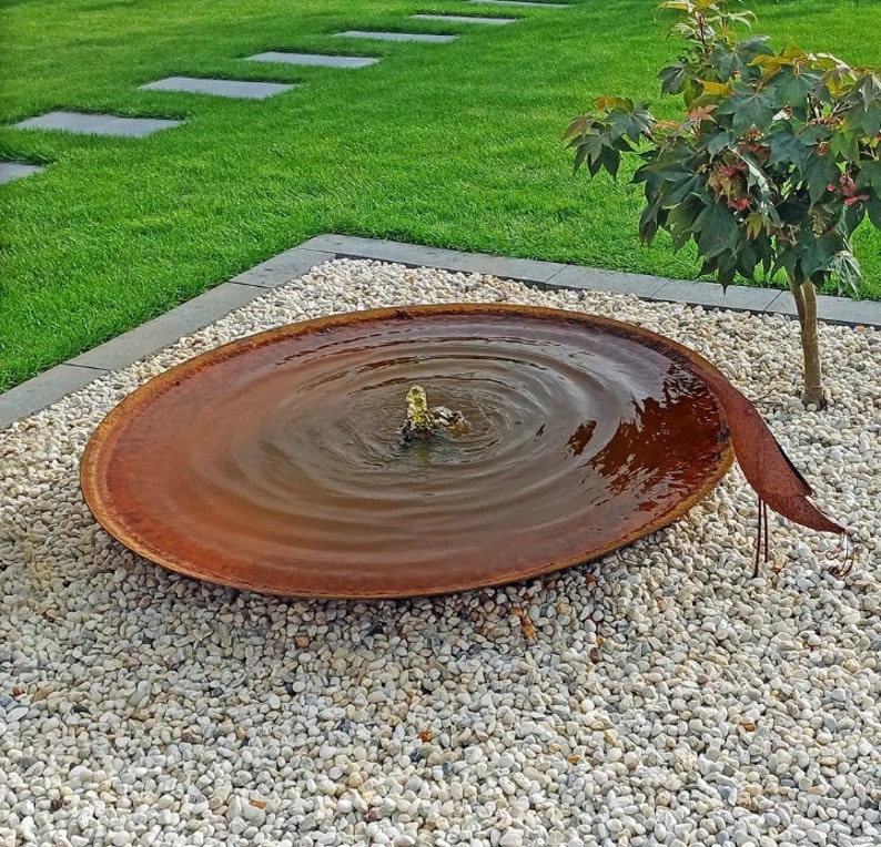 Fontaine design en véritable acier Corten massif avec pompe et éclairage blanc chaud image 6