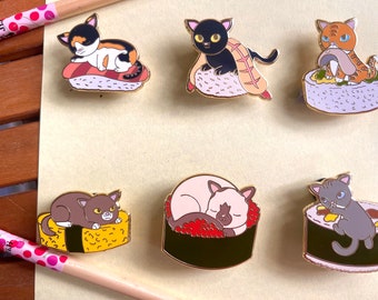 Sushi Cats Hard Enamel Pins 1.5in