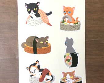 Sushi Cats Glossy Vinyl Sticker Sheet