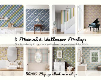 Minimalist Wallpaper Mockup Bundle | 8 Room Mockups + Free eBook | Photoshop Smart Objects | Size of Instagram