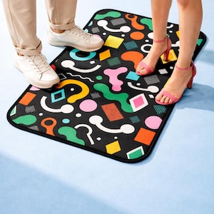 Set van twee kleurrijke vloermatten voor Renault Twingo, Memphis-patroon, smiley-design, retro jaren 90-stijl (2 stuks)