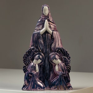 Iridescent figurine of the virgin Mary, Art Deco style, Limoges biscuit