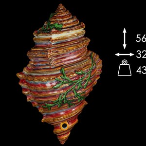 Sarreguemines: polychrome earthenware fountain, large majolica, in the shape of a marine conch, circa 19th century, from France