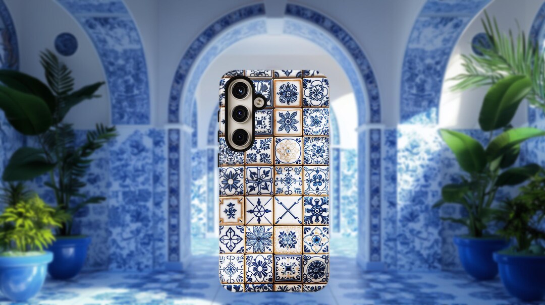 Tile Phone Case Tile Phone Case, Blue and White Earthenware Style, Floral Pattern ...