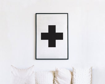 Swiss Cross DIY Printable Wall Art | Minimalist Print, Black and White, Living Room Decor, Wall Décor, Downloadable Art