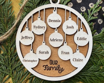 Christmas Family Ornament, Family Name Ornament 2024, Personalized Wood Ornament, Family Member Ornament, Holiday Ornament, Pet Ornament