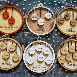 Family Christmas Ornaments, Personalized Name Ornament 2024, Engraved Wood Ornament, Family Member Ornament, Holiday Ornament, Pet Ornament