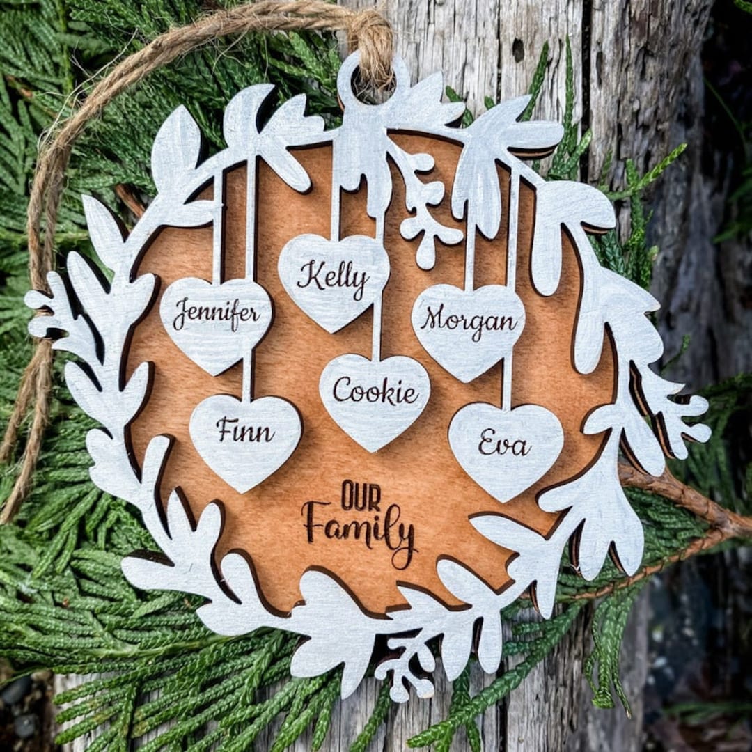 Personalized Christmas Tree Ornaments, Family Name Ornament 2022, Christmas Wreath, Family