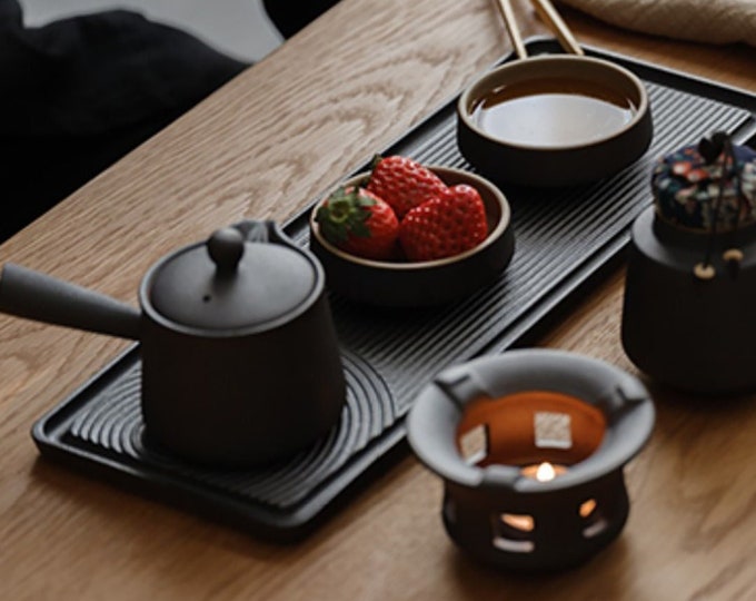 Kungfu Tea set of seven pieces - Japanese sand garden, gift box, tea master set, tea makers, teapot, teacup and accessories, Japanese design