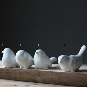 Porcelain bird figurines - set of four, handmade figurines, white birds figurines, home decoration pieces, gift idea