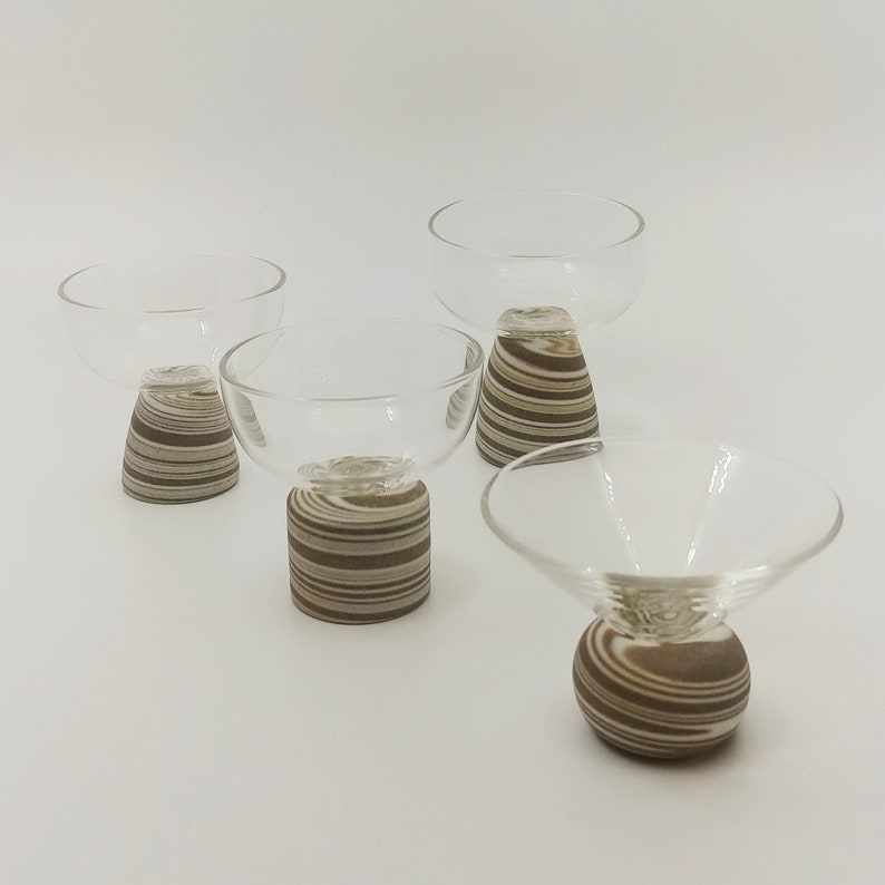 Glass sake cup set of four Spiral series, ceramic and glass cup, Japanese style, handmade glass cup, hand-thrown cup, spiral pattern Dark spiral