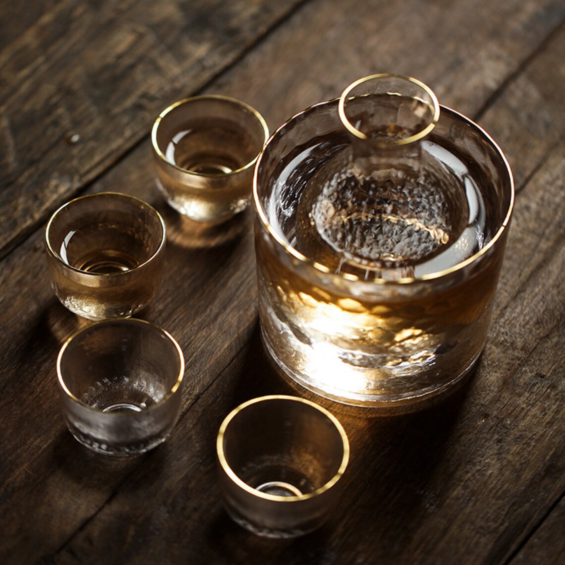 Glass Sake Set Six Pieces Handmade Glass Set Server Cups Etsy UK