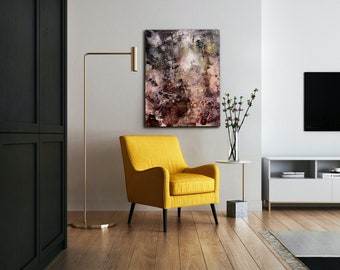 Abstract Painting Alcohol Ink Brown Black Gold Pigment Original art Loft Painting Interior painting