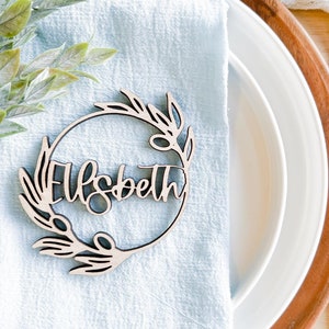 Cartão de lugar de casamento Cartão de nome personalizado de madeira Configuração de lugar com nome Lembrancinha de casamento Decoração rústica de casamento Boho Cartão de lugar com nome cortado a laser Etiqueta de nome Boho