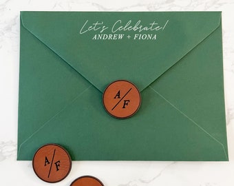 Personalized Envelope sticker Vegan Leather wedding stationary rustic wedding decor custom envelope seals bulk wedding monogram sticker