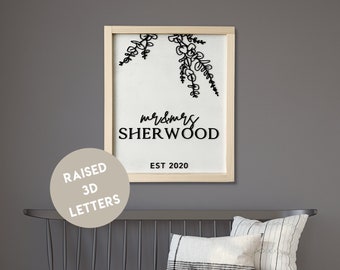 Custom Last Name Sign framed family Name Sign framed Est date sign wedding gift entryway sign for entryway decor name sign 3D wood sign