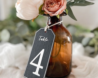 Leather Wedding Table Number tag for wedding Table Decor Vegan Leather wedding decor wedding centerpiece boho rustic wedding rustic wedding