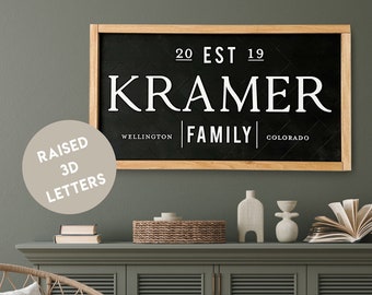 Custom last name sign personalized gift for housewarming gift sign established date sign framed family name sign framed personalized sign 3D