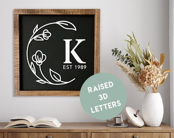 Custom Monogram sign wood family name sign framed wood sign for wedding sign monogram wedding gift for anniversary personalized sign 3D