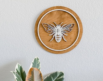 Bee round sign bee wood sign retro sign boho wall decor trendy hippie home decor gift for her gift for him dorm room decor kitchen