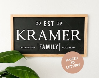 Personalized Family last name sign personalized gift for wedding gift sign entryway name sign framed family name sign framed custom sign 3D