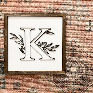 Monogram sign personalized initial wood sign framed last name sign initial wall art initial wall decor est date sign wedding gift name sign