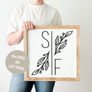 Custom Monogram sign wood family name sign framed wood sign for wedding sign monogram wedding gift for anniversary personalized sign 3D