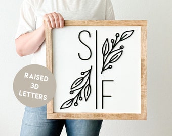 Custom Monogram sign wood family name sign framed wood sign for wedding sign monogram wedding gift for anniversary personalized sign 3D