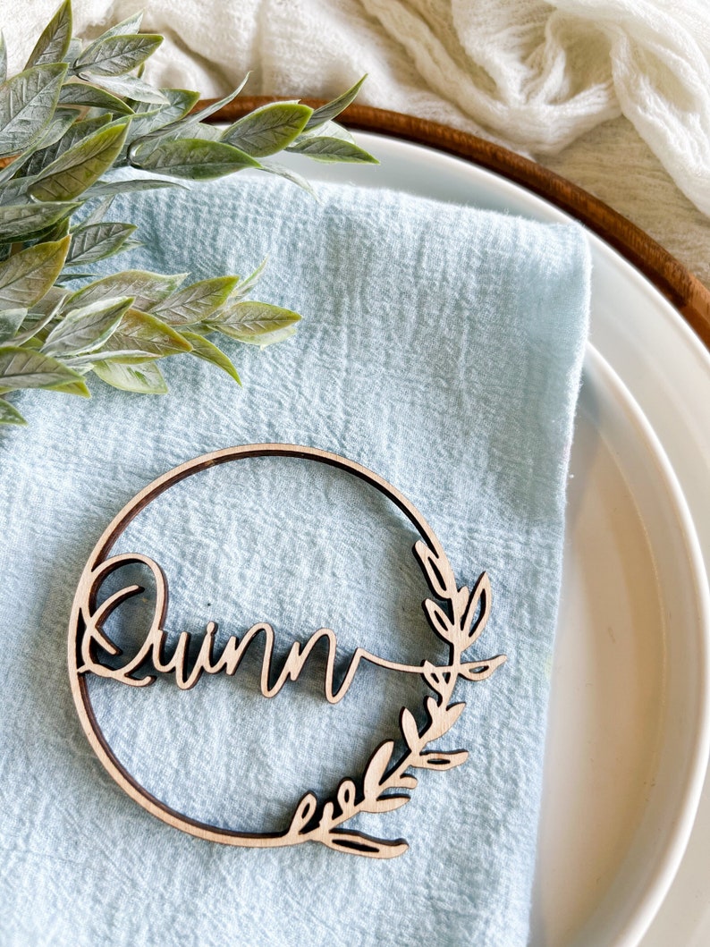 Custom Place card Wedding name card wood Name place setting wedding favor rustic wedding decor boho laser cut name place card boho name tag image 8