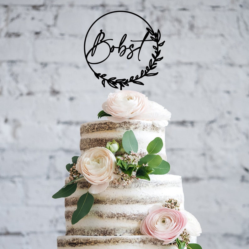 Personalized Wedding Cake Topper Boho Floral Wedding Cake Topper Custom Cake Topper Birthday cake topper Bridal Shower image 1